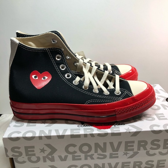 Comme des Garçon PLAY x Converse Chuck 70 Hi - Black/Red A01793C Size M7/W9 NWT - Picture 13 of 16